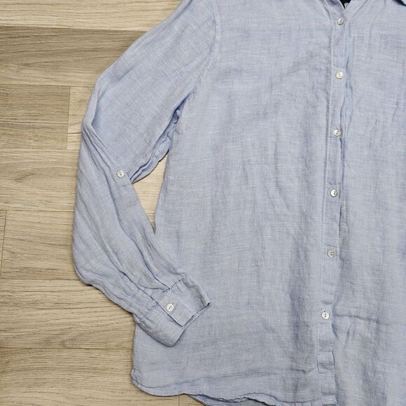 Tahari Womens Light Blue Linen Button Up Blouse Size XL Longsleeve - Picture 3 of 9
